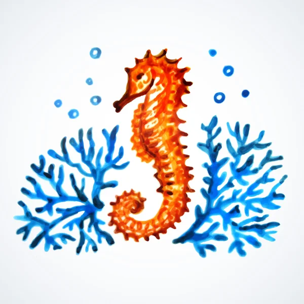 Hand Painted Seahorse — Stock Vector