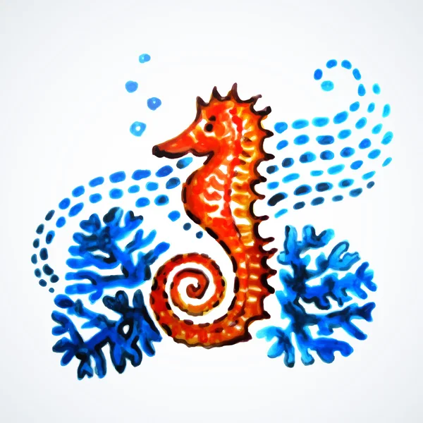 Hand Painted Seahorse. — Stock Vector