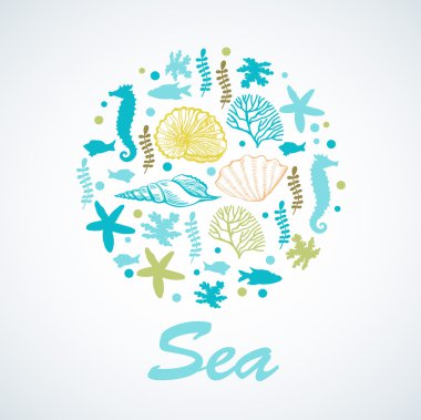 Deniz motifleri ile çizim.