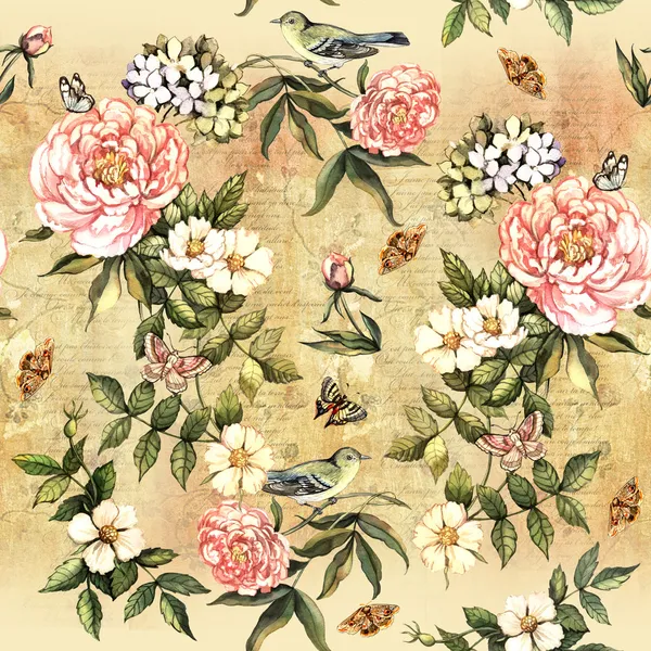 Sulu Boya çiçekler ve kuşlar