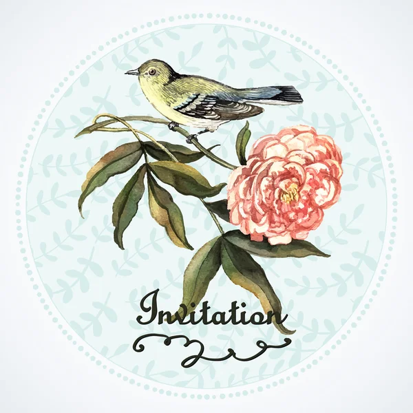 Aquarel vogel en peony — Stockvector