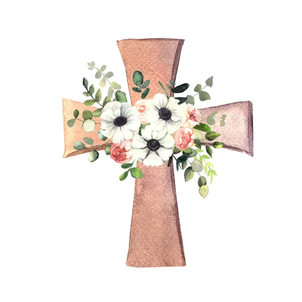 Watercolor Easter Spring Cross Clip Art Watercolor Illustration — Stock Photo, Image