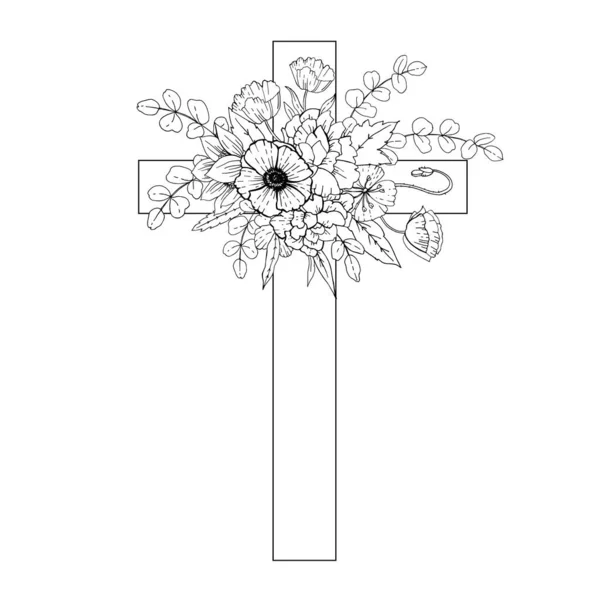 Illustration Graphique Une Croix Avec Des Fleurs — Image vectorielle