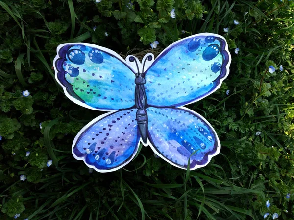Aquarell Schmetterlingsarbeit Aquarellzeichnung Schmetterlingskunst Auf Grünem Gras — Stockfoto