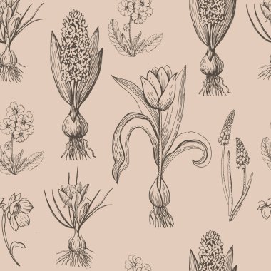 Bahar bitkileriyle klasik grafik desen