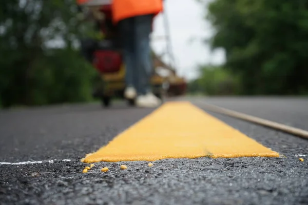 Blurred Image Yellow Traffic Line Paved Road — Stock Photo, Image
