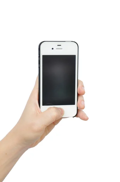 Pressing a button on a smart phone — Stock Photo, Image