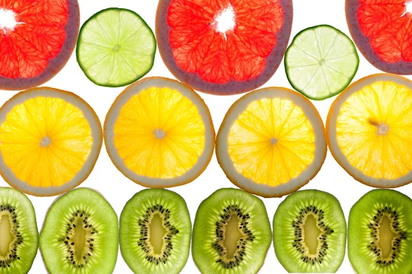 Mix of colorful citrus fruit on white — Stock Photo, Image