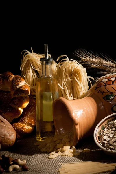 Healthy meal with bread , cereals — Stock Photo, Image