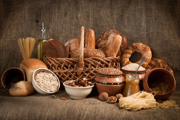 Healthy meal with bread , cereals — Stock Photo, Image