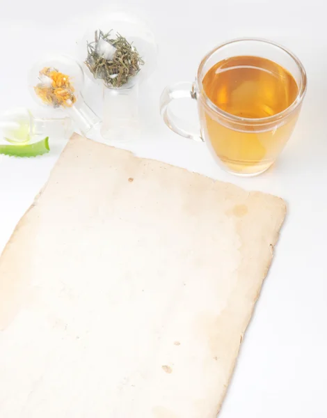 Green tea with small pot and cups — Stock Photo, Image