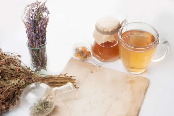 Té verde con maceta pequeña y tazas — Foto de Stock