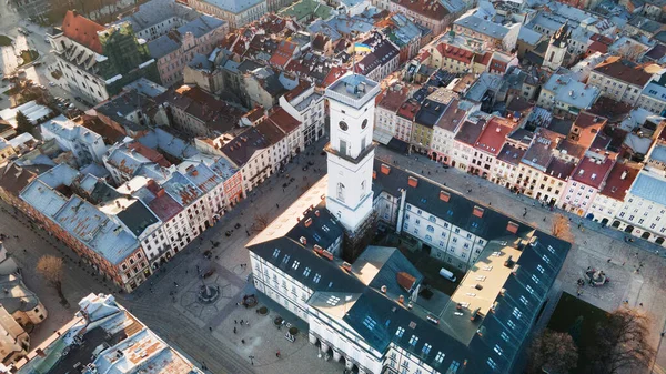 Aerial view of the Market Square in the Old Town of Lviv, Ukraine. Town hall and Market Square — Stock Photo, Image