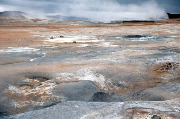 Island - Hochtemperatur-Feldnamensschild am myvatn-See — Stockfoto