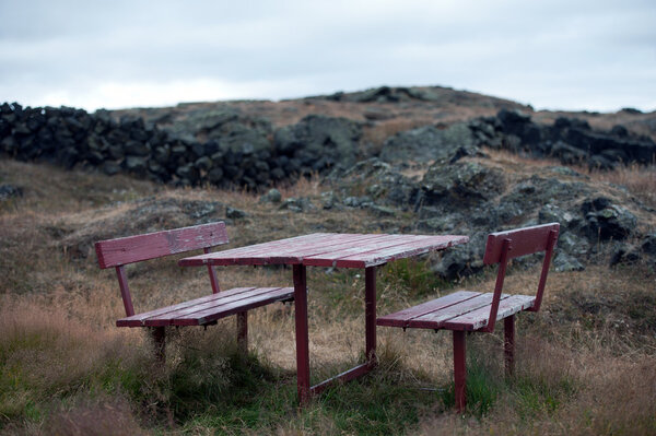 Iceland - The Northeast - table and chairs in the lava field