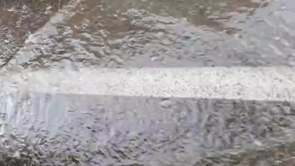 都市の雨。大きな水たまりだ。外の景色。秋の危険。自動車湿式旅行 — ストック動画