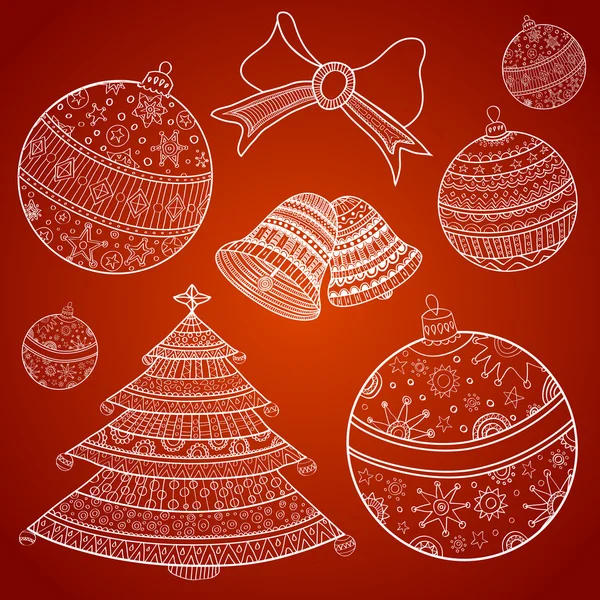 Noel oyuncaklar, yılbaşı ağacı, çan ve yay