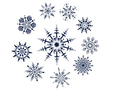 Beyaz arka planda izole koleksiyon 10 kar taneleri