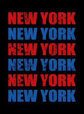New York sözcüğünün kırmızı-mavi renginde grunge tarzında dizayn et