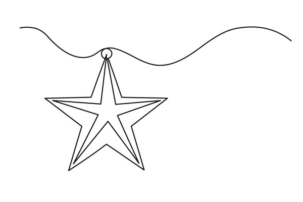 Continuous One Line Drawing Christmas Star Christmas Star Isolated White — Stock Vector