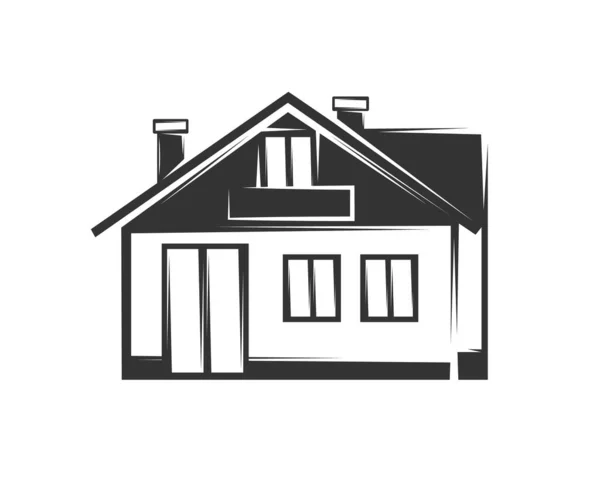 Huis Silhouet Eenvoudige Stijl Geïsoleerd Witte Achtergrond Vectorillustratie — Stockvector