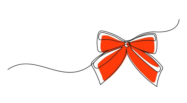 Dibujo Continuo Una Línea Lazo Navidad Arco Rojo Navideño Aislado — Vector de stock