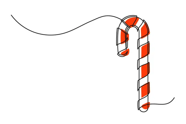 クリスマスキャンディの連続1行の図面 白い背景に隔離されたクリスマスの赤い杖 ベクターイラスト — ストックベクタ