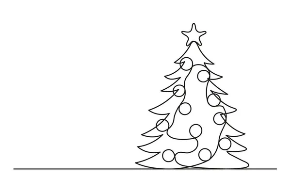 Dibujo Continuo Una Línea Árbol Navidad Con Bolas Árbol Navidad — Archivo Imágenes Vectoriales