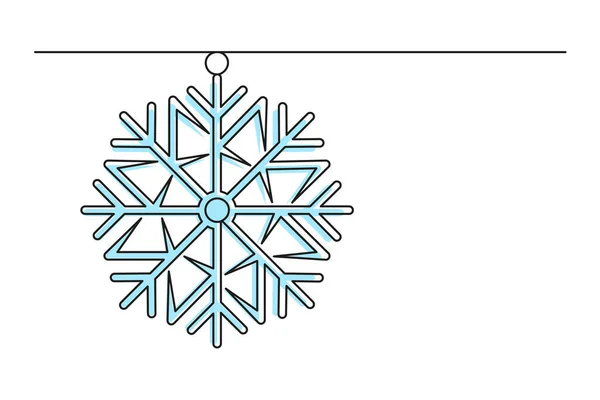 クリスマスの雪の結晶の連続的な1行の図面 白い背景に隔離された青の色のクリスマスの雪の結晶 ベクターイラスト — ストックベクタ