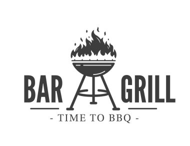 Barbecue grill logo with fire isolated on white background. BBQ concept. Vector illustration