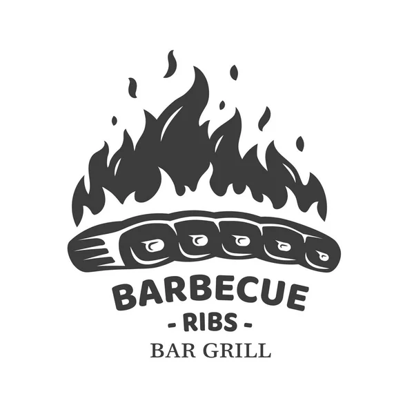 Barbecue Logo Ribs Fire Isolated White Background Bbq Concept Vector — Stockový vektor