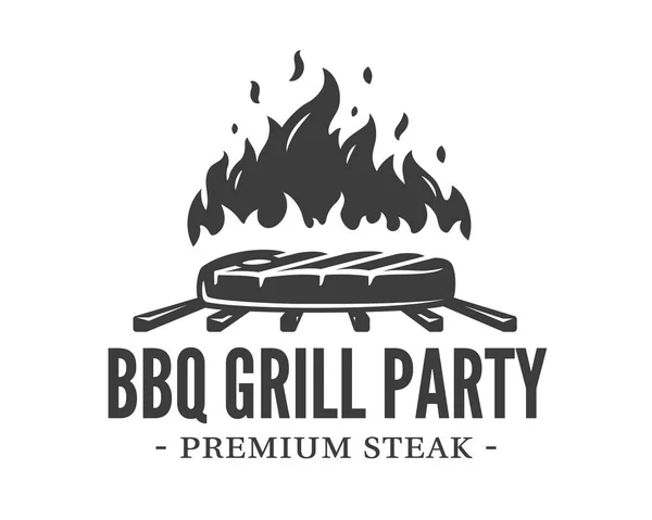 Grilovací Logo Steaky Ohni Grilu Izolovaném Bílém Pozadí Bbq Koncept — Stockový vektor