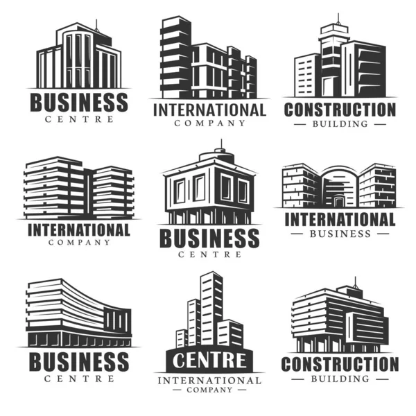 Set Vintage Buildings Labels Templates Design Logos Emblems Collection Building — Stock Vector