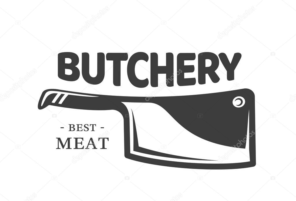 Barbecue logo with meat knife isolated on white background. BBQ concept. Vector illustration