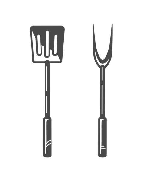 Barbeque Spatula和Fork在白色背景下被隔离 烧烤的概念 烤肉烤盘 矢量图解 — 图库矢量图片