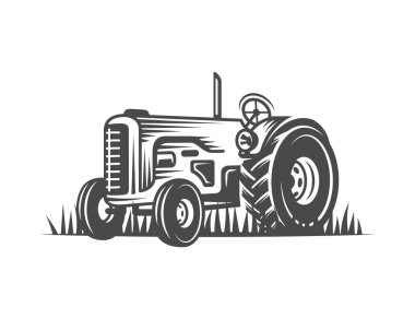 Beyaz arka planda izole edilmiş vintage traktör. Vektör illüstrasyonu