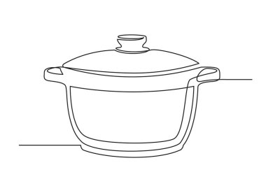 Mutfak tenceresinin sürekli bir çizimi. Beyaz arka planda izole edilmiş tencere. Vektör illüstrasyonu