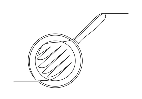 Безперервний Креслення Однієї Лінії Кухонної Сковороди Кулінарна Сковорода Ізольована Білому — стоковий вектор