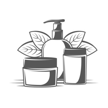 Kozmetik için şişe seti. Yüz bakımı için kozmetik konsepti. Vektör illüstrasyonu