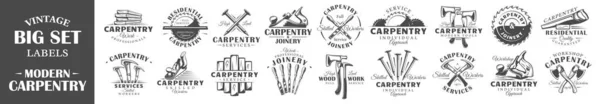 Набор Современных Столярных Этикеток Плакаты Марки Баннеры Элементы Дизайна Векторная — стоковый вектор