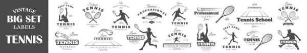 Set Etiquetas Tenis Vintage Carteles Sellos Banners Elementos Diseño Ilustración — Archivo Imágenes Vectoriales