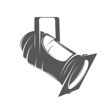 Retro spot ışığı beyaz arkaplanda izole edildi. Tiyatro projektörü. Vektör illüstrasyonu