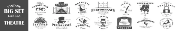 Set Theatre Labels Collection Theatre Symbols Stage Mask Curtain Emblems — ストックベクタ