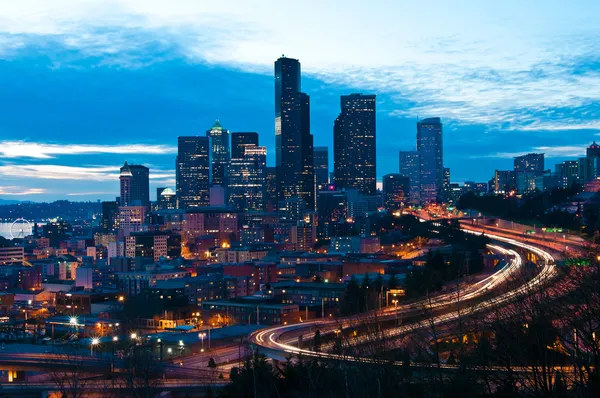 Seattle downtown in the night Stock Image