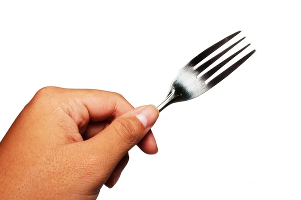 Tangan dengan garpu terisolasi di atas putih — Stok Foto