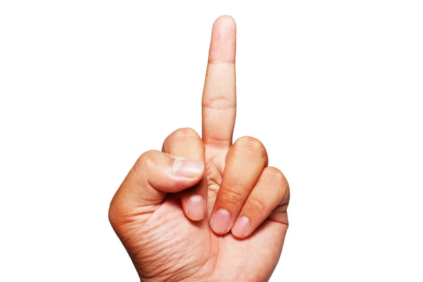 Middle finger sign of fuck isolated on white — Stock Photo, Image