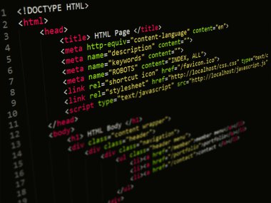 kod, html komut dosyası metin düzenleyicisinde