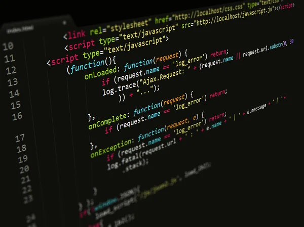 Code, Javascript im Texteditor — Stockfoto