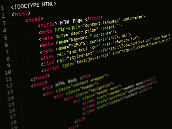 Código, script HTML en editor de texto — Foto de Stock