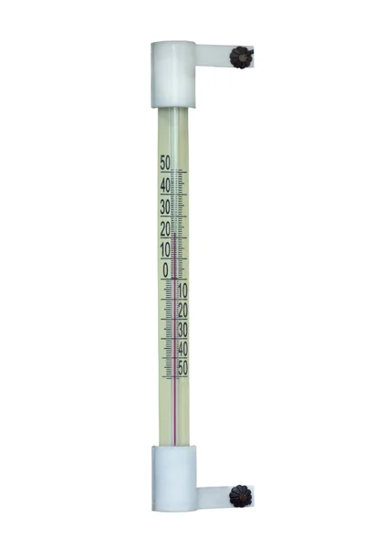 Vertikales weißes Außenthermometer. — Stockfoto